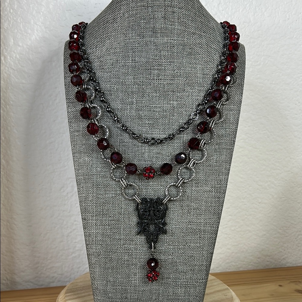 Gothic Victorian style Red and Silver Multi-Strand Necklace